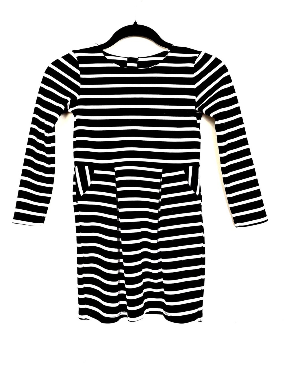 Girls' Black & White Striped Long Sleeve Dress with Pockets H&M